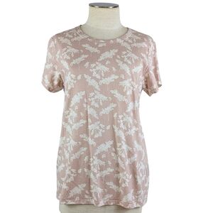 rag & bone Summer Leaf T-Shirt Crew Neck Cotton Blend Pink Multi L NWT